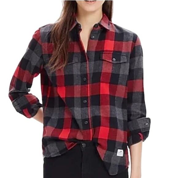 Madewell x Penfield Classic Slim Flannel warm cozy layers red black gray plaid - Picture 1 of 12